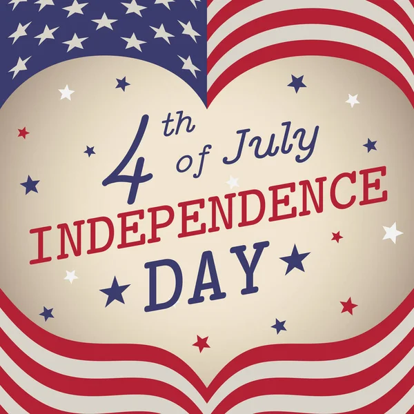 7月ウサ独立記念日のバナー4日 ハート型のアメリカ国旗フレームヴィンテージテンプレート 7月4日 アメリカ合衆国の祝日 星のある明るい背景 ベクターイラスト レトロポスター — ストックベクタ
