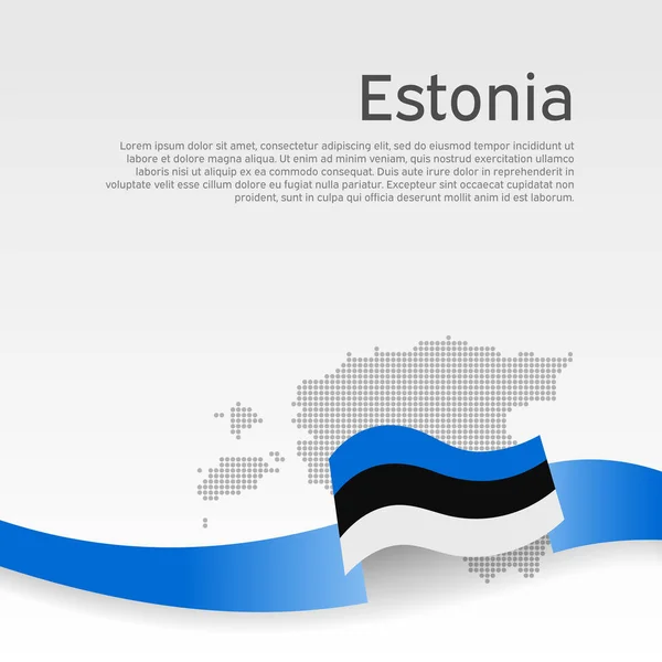 Estonia Flag Mosaic Map White Background Wavy Ribbon Estonian Flag — 图库矢量图片