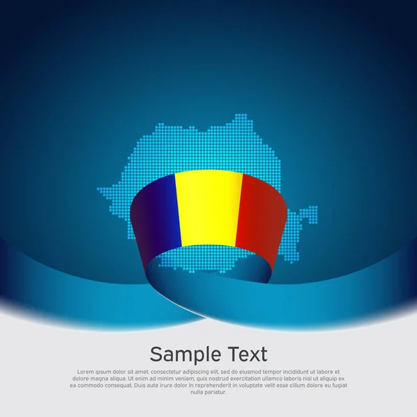 Rumunsko Vlajka Mozaika Mapa Modrém Bílém Pozadí Vlnitá Stuha Rumunskou — Stockový vektor