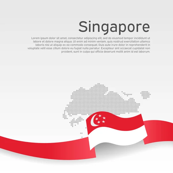 Drapeau Singapour Carte Mosaïque Sur Fond Blanc Ruban Ondulé Avec — Image vectorielle