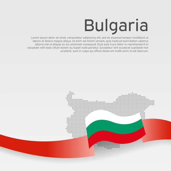 ブルガリアの国旗 白い背景のモザイク地図 ブルガリアの旗でリボンを振ってください ベクトルバナーデザイン ブルガリアのナショナルポスター ビジネス小冊子のカバー 国家愛国的チラシパンフレット — ストックベクタ