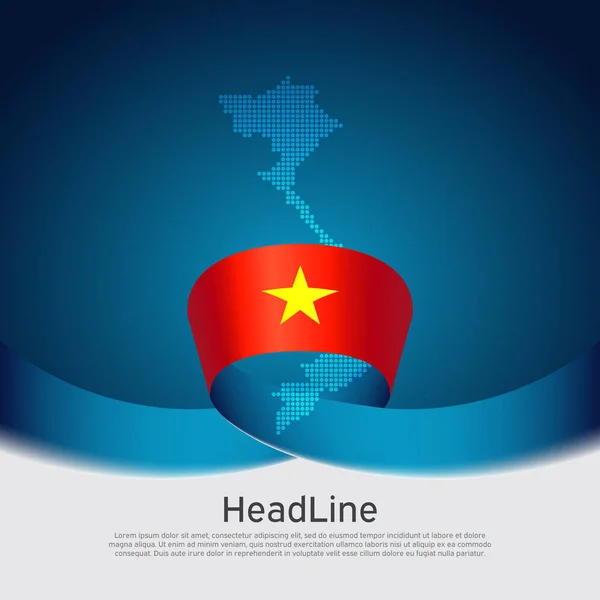 Bandera Vietnam Mapa Mosaico Sobre Fondo Azul Blanco Cinta Ondulada — Vector de stock