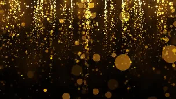 Background Falling Gold Glitter Particles Rain Golden Confetti Magic Light — Stock Video