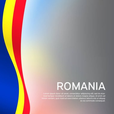 Soyut Romanya bayrağı sallama. Vatansever, şenlikli kart tasarımı için yaratıcı bir geçmiş. Ulusal Poster. Romanya vatanseverliği kapağı, broşür, broşür. Vektör üç renk tasarımı