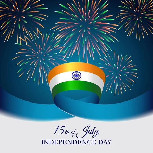 Agosto Día Independencia India Plantilla Vectorial Con Bandera India Fuegos — Archivo Imágenes Vectoriales
