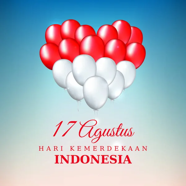 Agosto Día Independencia Indonesia Plantilla Vectorial Globos Forma Corazón Colores — Vector de stock