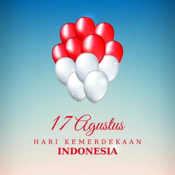 August Unabhängigkeitstag Indonesien Vektorschablone Mit Luftballons Indonesischen Flaggenfarben Auf Blauem — Stockvektor