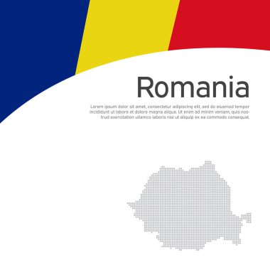Soyut dalgalanan Romanya bayrağı, mozaik harita. Vatansever, şenlikli Romanya kart tasarımı için yaratıcı bir geçmiş. Ulusal Poster. Romanya vatanseverliği kapağı, broşür, broşür. Vektör düz üç renkli tasarım