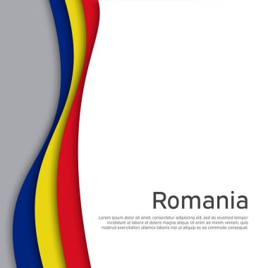 Soyut Romanya bayrağı sallama. Kağıt kesim stili. Vatansever, şenlikli kart tasarımı için yaratıcı bir geçmiş. Ulusal Poster. Romanya vatanseverliği kapağı, broşür, broşür. Vektör üç renk tasarımı