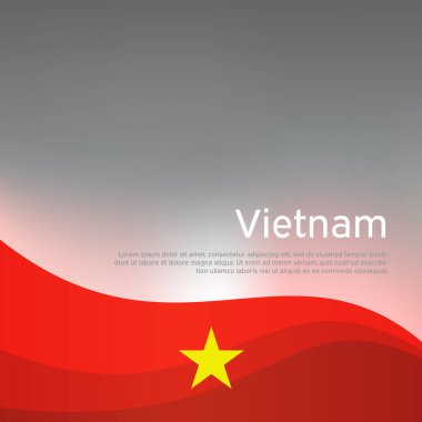 Soyut sallanan Vietnam bayrağı. Vatansever Vietnam kartlarının tasarımı için yaratıcı bir arka plan. Ulusal poster. Kapak, Vietnam 'ın ulusal renklerinde pankart. Vektör illüstrasyonu