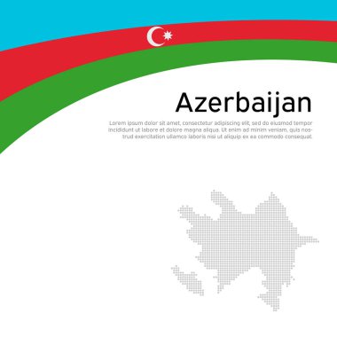 Azerbaycan bayrağı, beyaz arka planda mozaik harita. Azerbaijani bayrağıyla dalgalı kurdele. Vektör pankartı tasarımı, Azerbaijan ulusal posteri. İş kitapçığı için kapak. Vatansever, broşür, broşür.