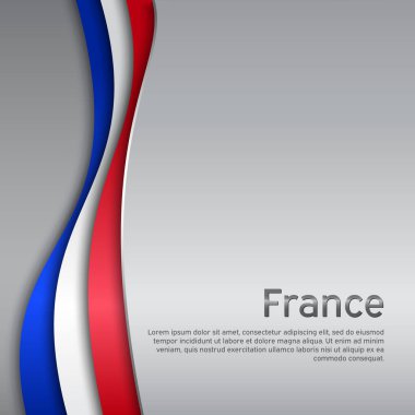 Soyut el sallayan Fransa bayrağı. Kağıt kesim stili. Vatansever tebrik kartı tasarımı için yaratıcı metal arka plan. Ulusal Poster. Fransız vatansever kapağı, broşür, broşür. Vektör üç renk tasarımı