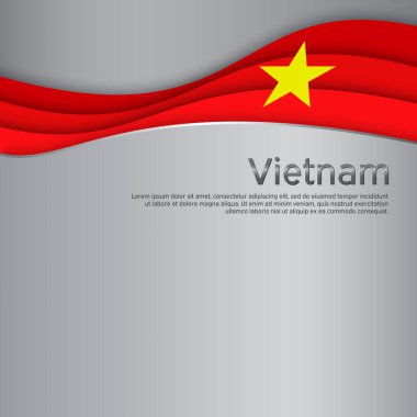 Soyut sallanan Vietnam bayrağı. Vatansever Vietnam bayram kartları tasarlamak için yaratıcı metal arka plan. Ulusal poster. Kapak, Vietnam 'ın ulusal renklerinde pankart. Kağıt kesiği. Vektör illüstrasyonu