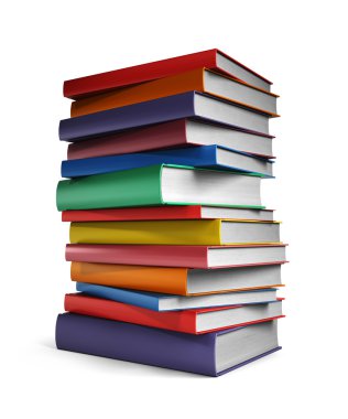 Beyaz arkaplanda izole kitap yığını