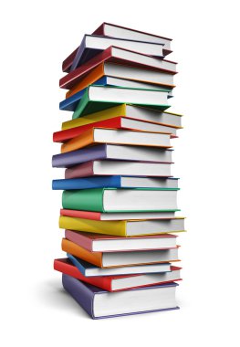 Beyaz arka plan üzerinde izole kitap uzun boylu yığını
