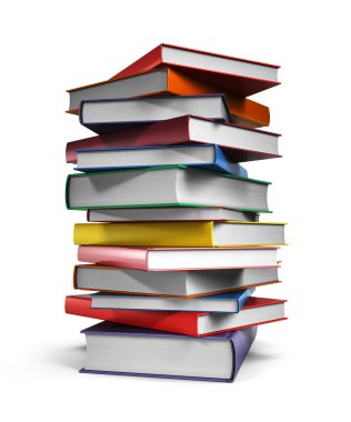 Beyaz arkaplanda izole kitap yığını