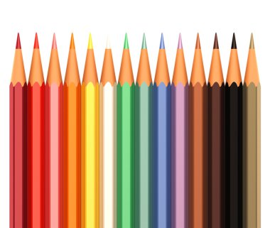 Beyaz bir arka plan üzerinde izole doğrultusunda renkli kalemler