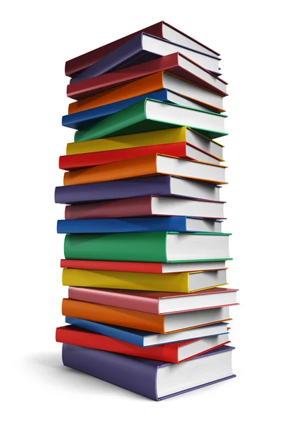Pilha alta de livros isolados em fundo branco — Fotografia de Stock