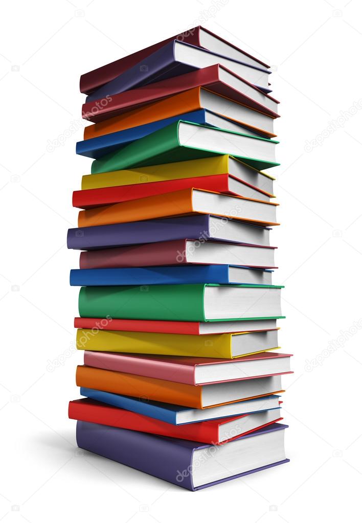 Tall stack of Books isolated on white background
