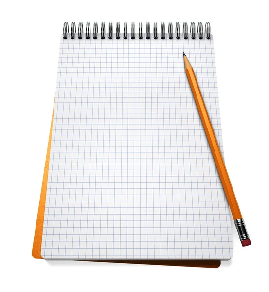Açık not defteri ve kalem üzerinde beyaz izole — Stok fotoğraf