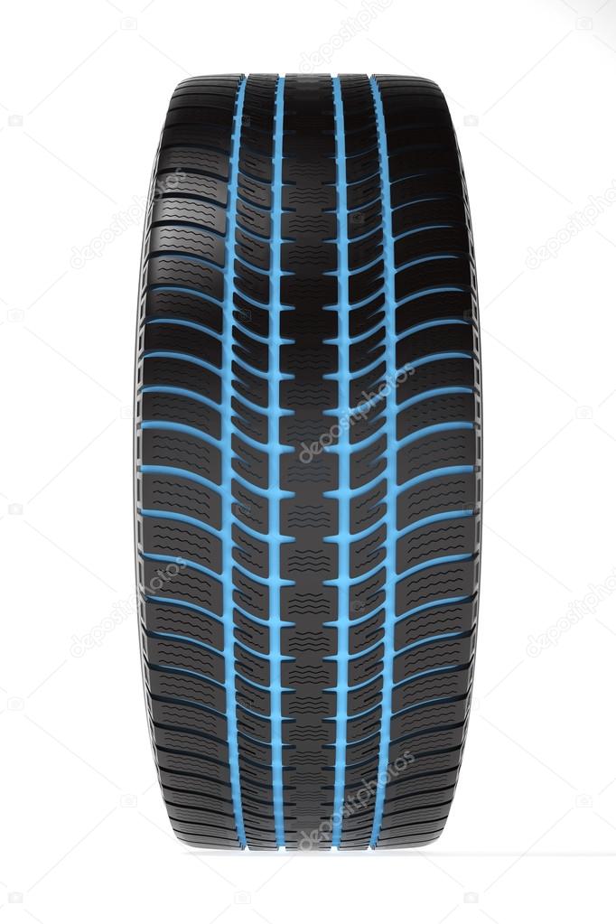 Car winter tire with separate tread on white background