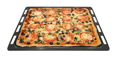 Lezzetli kare pizza pişirme pan sebze ile