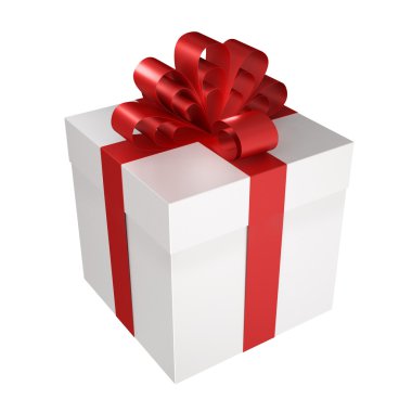 Kırmızı kurdeleli beyaz hediye kutusu