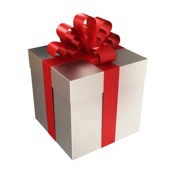 Metal gift box with red ribbon — Stock Photo, Image