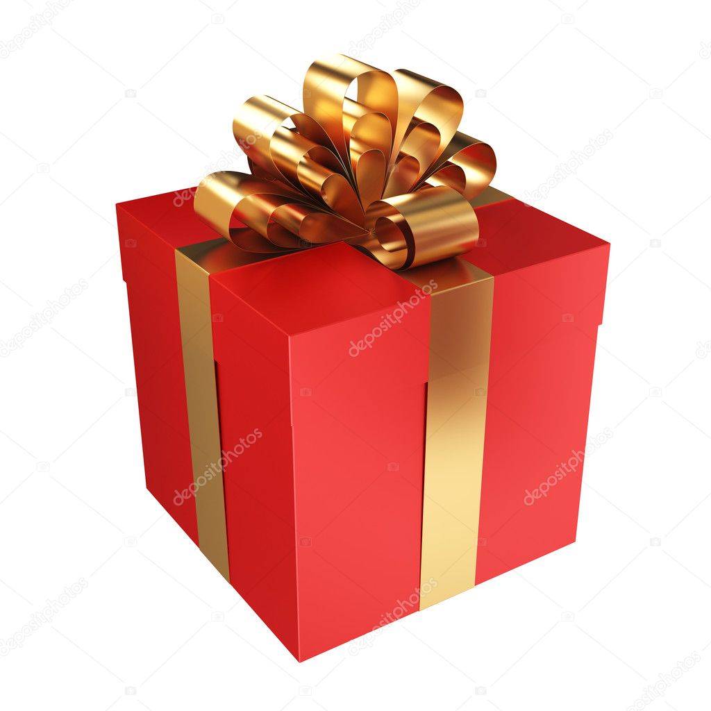 red gift box with golden bow