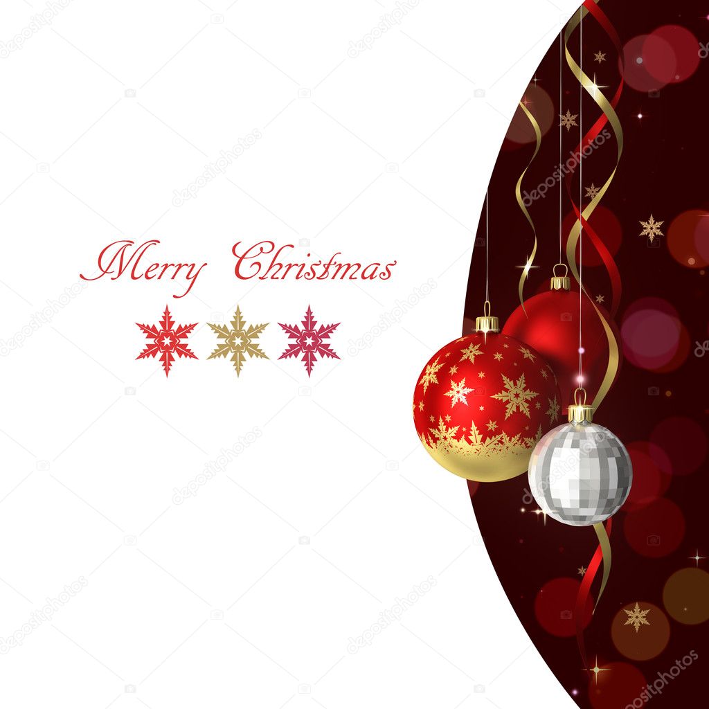 Christmas and new year greeting card with baubles and place for text