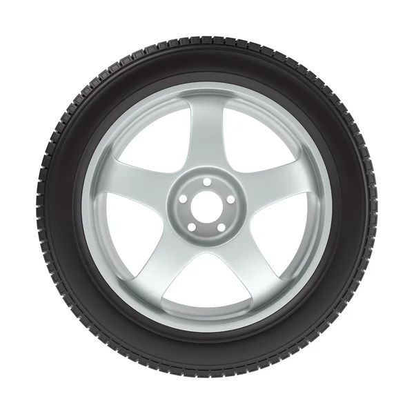 La ruota con un pneumatico nuovo su sfondo bianco — Foto Stock