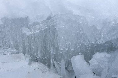 Bahar, erime, gölün yakınındaki gevşek buz.