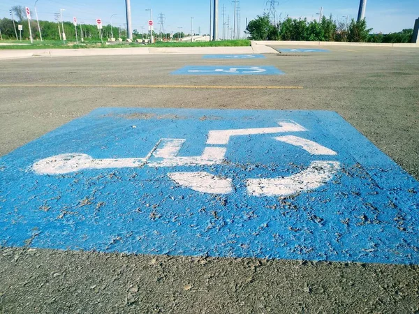 Close Road Markings Handicap Parking Only White Symbol Blue Background — Photo