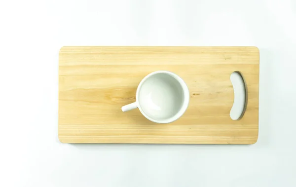 White Ceramic Cups Teacups Coffee Cups Cutting Board — Stock Photo, Image