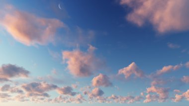 Bulutlu gökyüzü mavi arka plan, 3d çizim