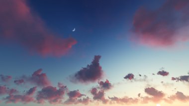 Bulutlu gökyüzü mavi arka plan, 3d çizim