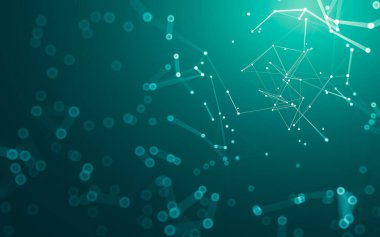 Soyut arkaplan. Çokgen şekilli molekül teknolojisi, noktaları ve çizgileri birleştiriyor. Bağlantı yapısı. Büyük veri görselleştirmesi.