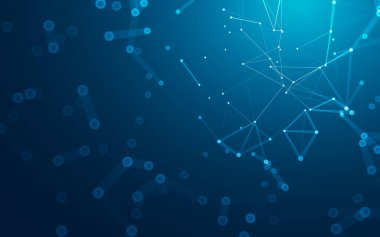 Soyut arkaplan. Çokgen şekilli molekül teknolojisi, noktaları ve çizgileri birleştiriyor. Bağlantı yapısı. Büyük veri görselleştirmesi.