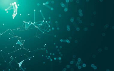 Soyut arkaplan. Çokgen şekilli molekül teknolojisi, noktaları ve çizgileri birleştiriyor. Bağlantı yapısı. Büyük veri görselleştirmesi.