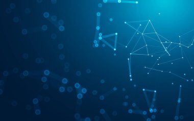 Soyut arkaplan. Çokgen şekilli molekül teknolojisi, noktaları ve çizgileri birleştiriyor. Bağlantı yapısı. Büyük veri görselleştirmesi.