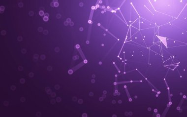 Soyut arkaplan. Çokgen şekilli molekül teknolojisi, noktaları ve çizgileri birleştiriyor. Bağlantı yapısı. Büyük veri görselleştirmesi.