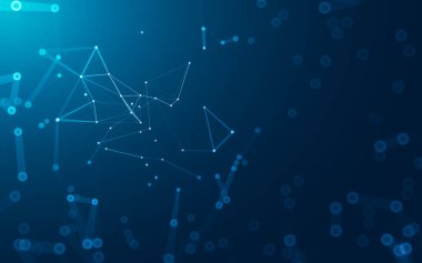 Soyut arkaplan. Çokgen şekilli molekül teknolojisi, noktaları ve çizgileri birleştiriyor. Bağlantı yapısı. Büyük veri görselleştirmesi.