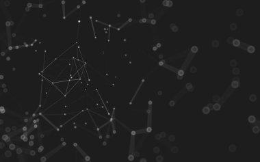 Soyut arkaplan. Çokgen şekilli molekül teknolojisi, noktaları ve çizgileri birleştiriyor. Bağlantı yapısı. Büyük veri görselleştirmesi. 