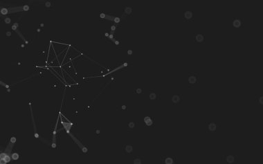 Soyut arkaplan. Çokgen şekilli molekül teknolojisi, noktaları ve çizgileri birleştiriyor. Bağlantı yapısı. Büyük veri görselleştirmesi. 