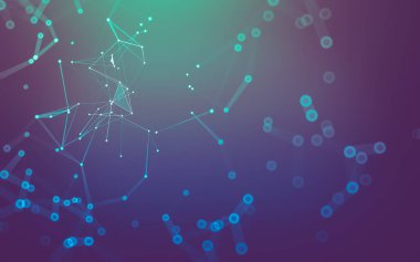 Soyut arkaplan. Çokgen şekilli molekül teknolojisi, noktaları ve çizgileri birleştiriyor. Bağlantı yapısı. Büyük veri görselleştirmesi.