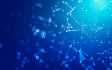 Soyut arkaplan. Çokgen şekilli molekül teknolojisi, noktaları ve çizgileri birleştiriyor. Bağlantı yapısı. Büyük veri görselleştirmesi.