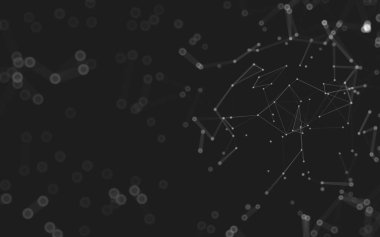 Soyut arkaplan. Çokgen şekilli molekül teknolojisi, noktaları ve çizgileri birleştiriyor. Bağlantı yapısı. Büyük veri görselleştirmesi. 