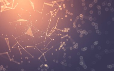 Soyut arkaplan. Çokgen şekilli molekül teknolojisi, noktaları ve çizgileri birleştiriyor. Bağlantı yapısı. Büyük veri görselleştirmesi.