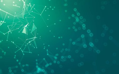 Soyut arkaplan. Çokgen şekilli molekül teknolojisi, noktaları ve çizgileri birleştiriyor. Bağlantı yapısı. Büyük veri görselleştirmesi.