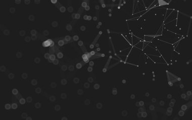 Soyut arkaplan. Çokgen şekilli molekül teknolojisi, noktaları ve çizgileri birleştiriyor. Bağlantı yapısı. Büyük veri görselleştirmesi. 